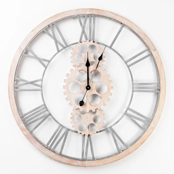 image of HOMETIME Large Metal & Wooden Cogs Wall Clock - 80cm