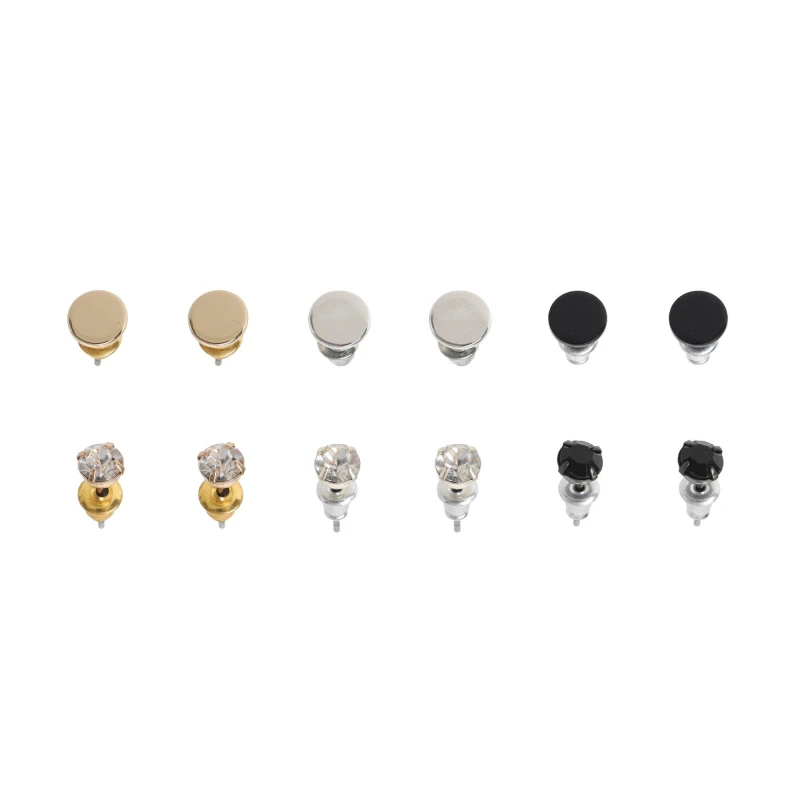 Image of Fabric 3 Pair Metal Stud Earrings - Silver Silver One Size