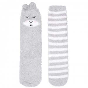 image of Totes Totes Cosy Twin Socks Ld - Grey Bear