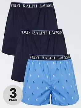 image of Polo Ralph Lauren Woven Boxers (3 Pack) - Blues, Size S, Men