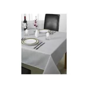 image of Emma Barclay Linen Silver Grey Checked Printed Table Cloth Plain Silver 60' x 84'