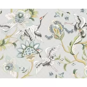 Image of Origin Murals Cranes In Flight Grey Wall Mural - 3.5 x 2.8m