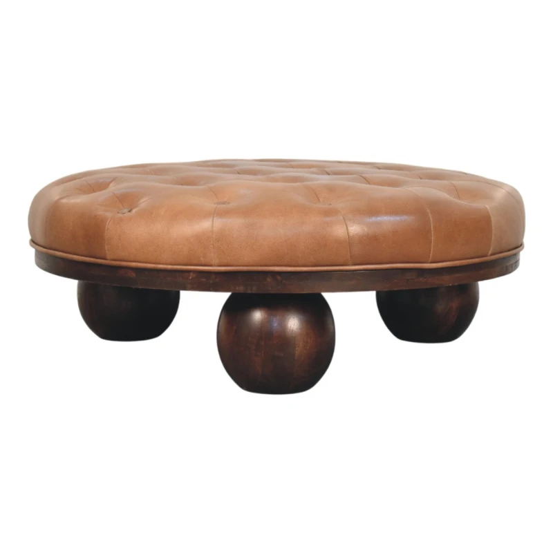 Image of Artisan Furniture Artisan Furniture Solid Wood Sfera Coffee Table, Upholstered, Brown