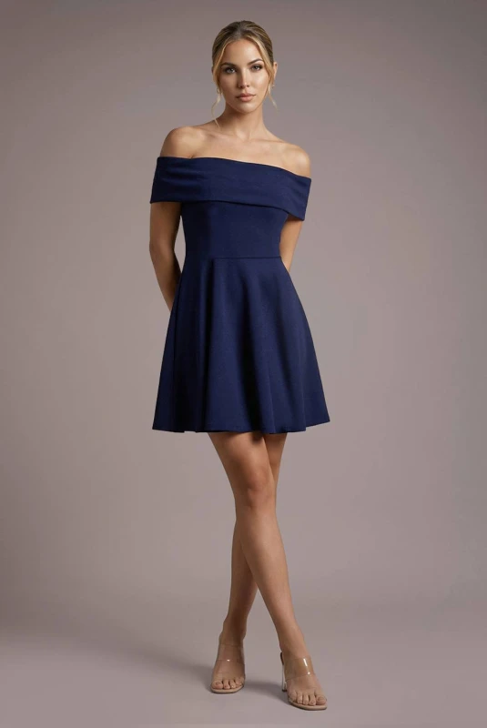 Image of Goddiva Mini Bustier Skater Dress in Crepe Womens Goddiva Bleu Female 40