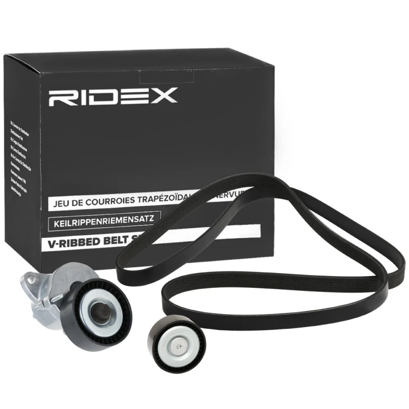 Image of RIDEX 542R0423 V-ribbed belt set Check alternator freewheel clutch & replace if necessary V-Ribbed Belt Set (542)
