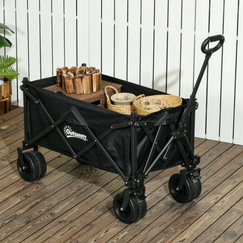 Image of Outsunny Foldable Garden Cart, Outdoor Utility Wagon, Black 84H-130V00BK