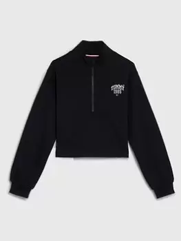 Image of Tommy Hilfiger Girls Varsity Half Zip Sweat Top- Desert Sky, Navy, Size Age: 12 Years, Women