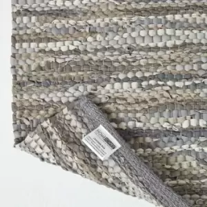 Image of Denver Leather Woven Rug Grey, 90 x 150cm - Grey - Homescapes