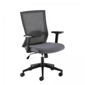 image of Travis grey mesh back operator chair with grey fabric seat and black