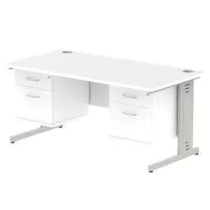 image of Impulse 1600 Rectangle Silver Cable Managed Leg Desk White 2 x 2