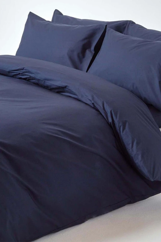Image of Homescapes Navy Blue Egyptian Cotton Duvet Cover With Pillowcases 200 Tc, King