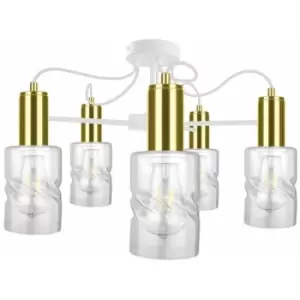 image of Keter Inger Multi Arm Semi Flush Ceiling Light White, Gold, 60cm, 5x E27