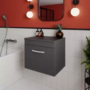 image of Nuie - Athena Wall Hung 1-Drawer Vanity Unit and Worktop 500mm Wide - Gloss Grey