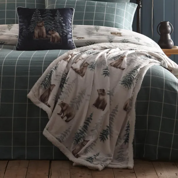 image of Lodge Bear Walks Bedspread 150cm x 200cm Natural