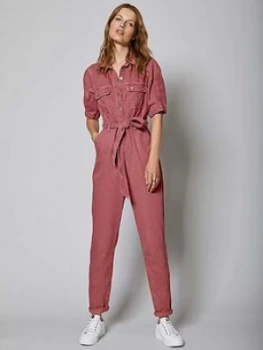 Image of Mint Velvet Cotton Twill Jumpsuit - Pink, Size 8, Women