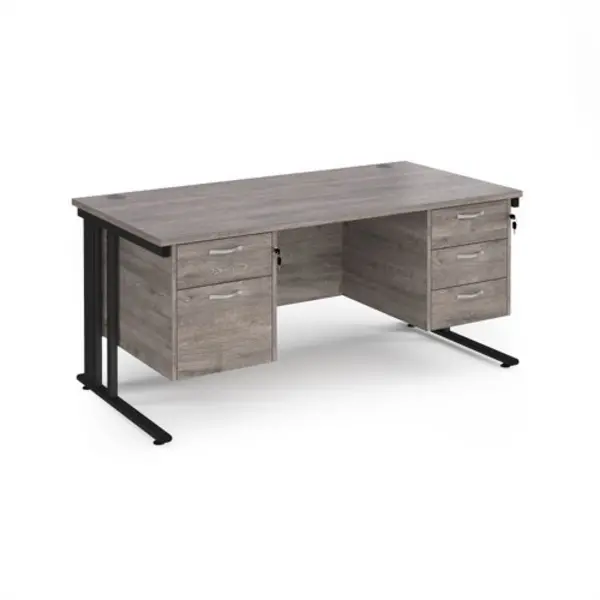 Image of Maestro 25 straight desk 1600mm x 800mm with 2 and 3 drawer pedestals - Black cable managed leg frame, grey oak top