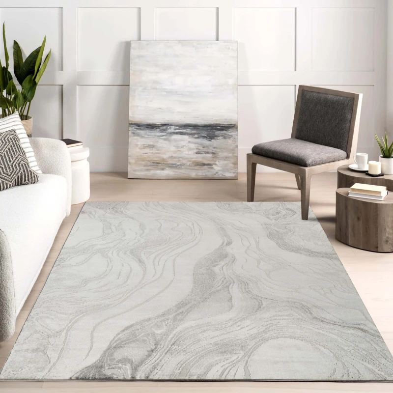 Image of Novu Modern Abstract Living Room Area Rug Metallic Sheen- Stream Grey 200Cm X 290Cm