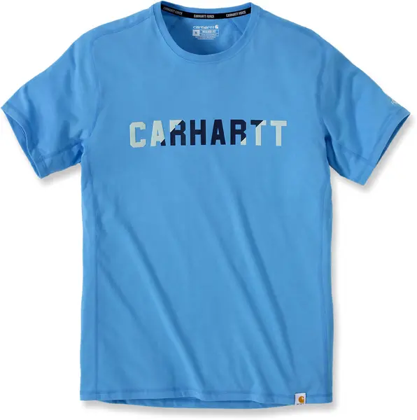 Image of Carhartt Force Flex Block Logo T-Shirt, blue, Size L