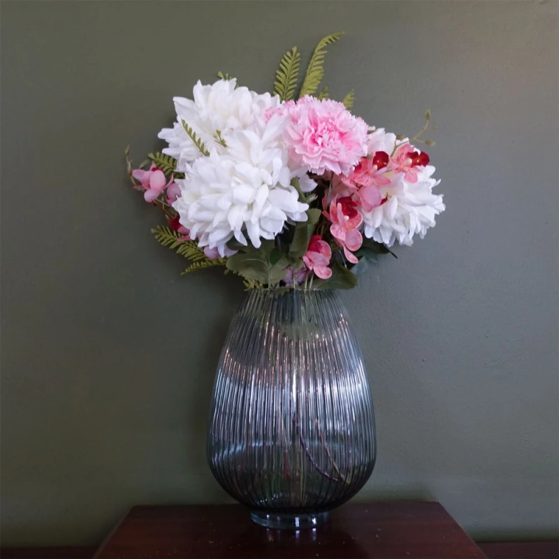 Image of Leaf Leaf 60cm Artificial Chrysanthemum and Orchid Display Glass Vase Pink