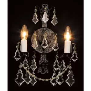 Image of Impex Montmartre 2 Light Lead Crystal Antique Bronze Candle Wall Lamp