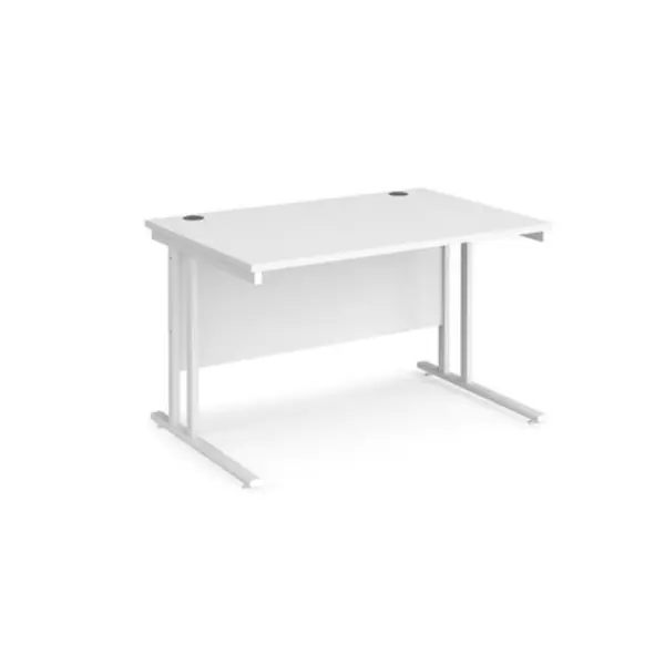 image of Office Desk 1200mm Rectangular Desk With Cantilever Leg White Tops With White Frames 800mm Depth Maestro 25