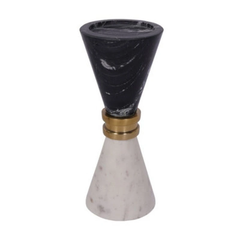 Image of Buttercup Farm Ravello Candle Holder - Aluminium/marble - L10 X W10 X H21cm - Black/white