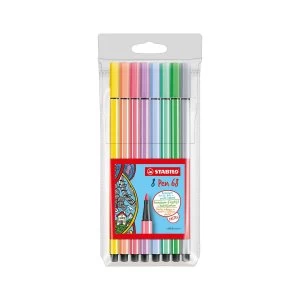 image of Stabilo 68 Felt Tip Pen Wallet Assorted Pastel Pack of 10 688-01