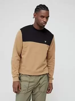 Image of Lyle & Scott Contrast Yoke Crew Neck Sweatshirt - Camel, Camel, Size XL, Men
