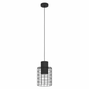 image of Eglo Industrial Single Pendant In Steel Black Finish