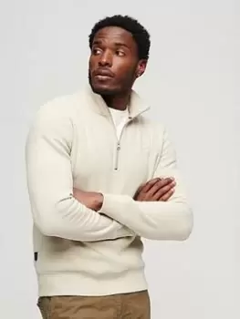 Image of Superdry Essential Half Zip Sweatshirt - Beige, Beige Size M Men