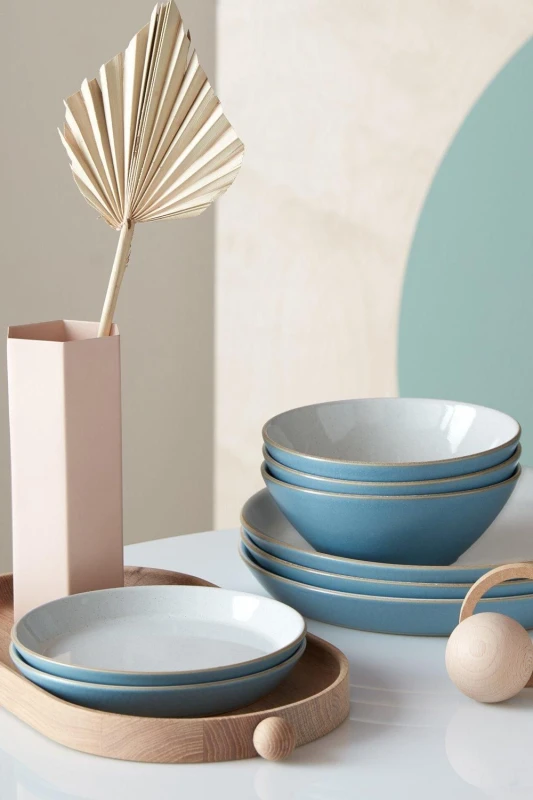 Image of Denby Impression 12 Piece Tableware Set in Blue Blue Unisex