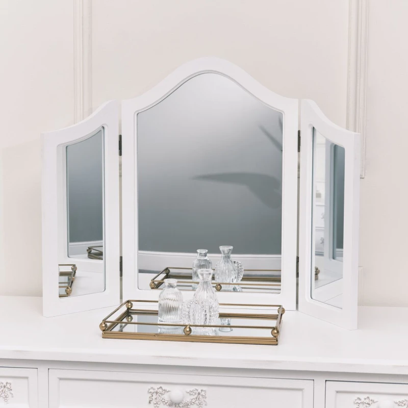 Image of Melody Maison Antique White Triple Dressing Table Mirror - Pays Blanc Range White