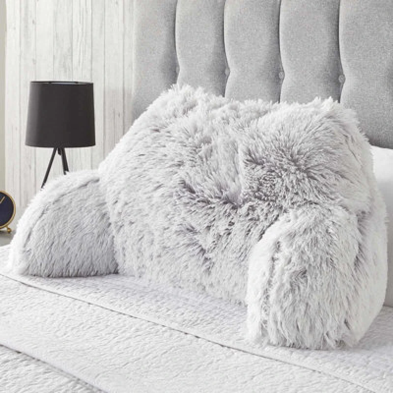Image of OHS OHS Fluffy Fleece Reading Cushion Pillow with Arms Lumbar Chair Support in Grey Grey One Size Unisex 5018626043337