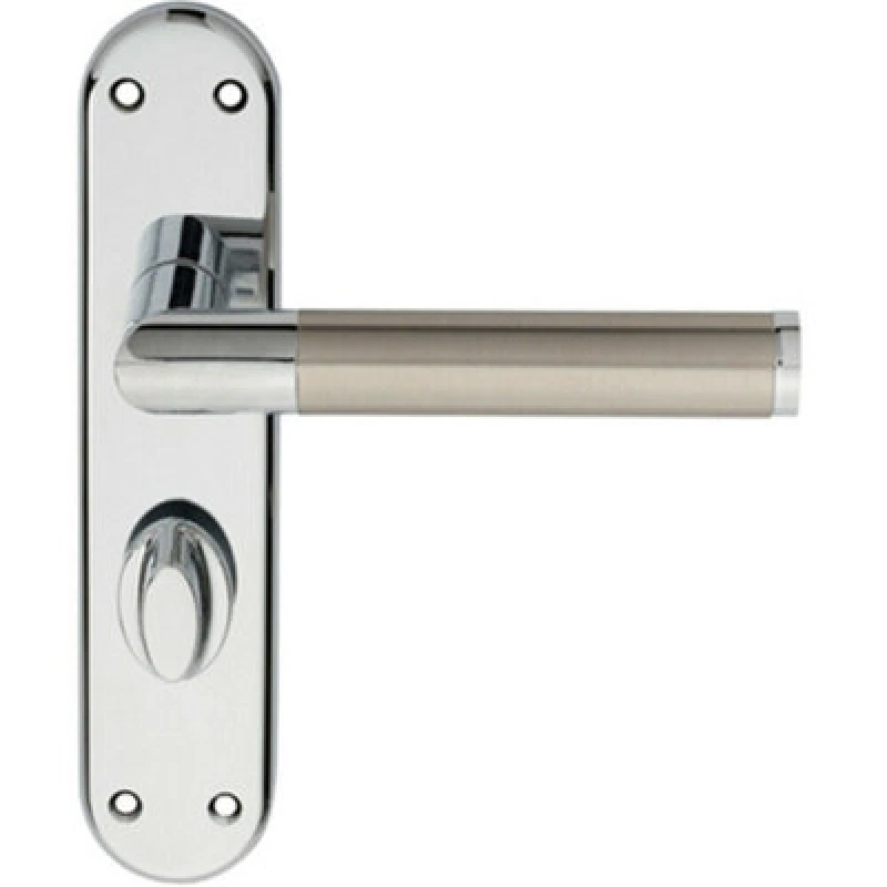 Image of Loops Round Bar Lever on Bathroom Backplate Door Handle 180 x 40mm Chrome & Nickel Metallics
