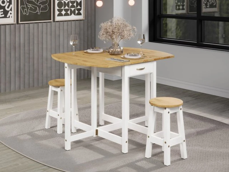 Image of Core Corona White Oval Breakfast Drop Leaf Table and 2 Stools Set