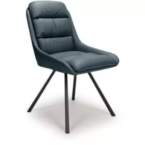 Image of Set Of 2 Modern Midnight Blue Faux Leather Swivel Dining Room Chairs - Dark Blue - Fwstyle