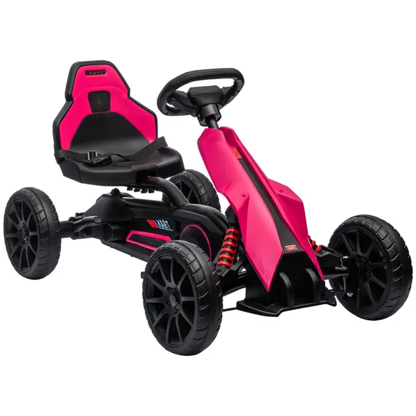 image of HOMCOM Children Pedal Go Kart, Kids Ride on Racer w/ Adjustable Seat, Shock Absorption EVA Tyres, Handbrake, for Kids Aged 3-8 Years Old, Pink