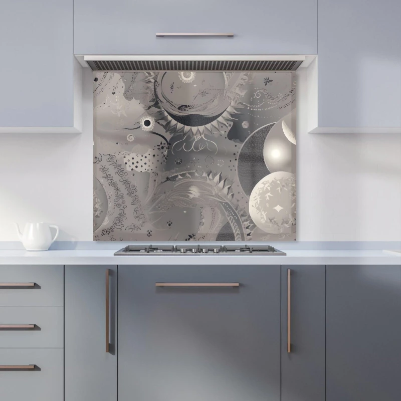 Image of Warren Reed - Designer Abstract Moon Shapes Kitchen Splashback in Grey Size: 600mm x 750mm Grey Unisex 600mm x 750mm