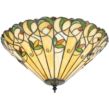 image of Interiors Jamelia - 2 Light Medium Ceiling Flush Light Tiffany Style Glass, E27