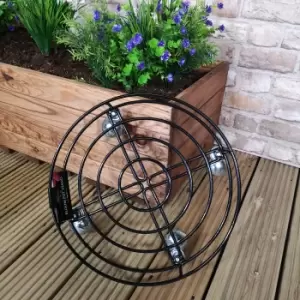 Image of Tom Chambers Handcrafted Heavy Duty Round Black Metal Garden Patio Plant Flower Pot Stand Caddy Trolley on Strong Metal Castor Wheels 37cm