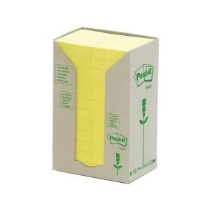 image of Post-it Sticky Notes Recycled Tower Pack Pastel Yellow 24 x 100 Sheets