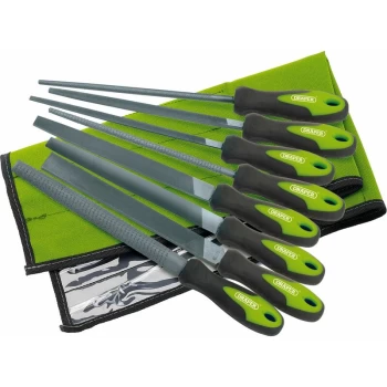 image of Soft Grip Engineers File and Rasp Set, 200mm, Green (8 Piece) [04461] - Draper