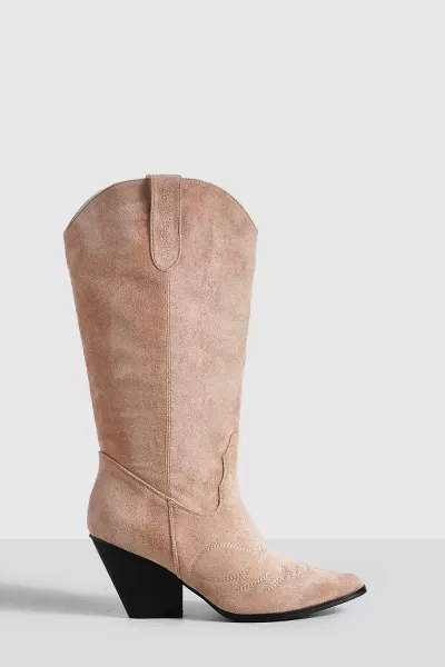 image of boohoo Low Casual Western Cowboy Boots Beige