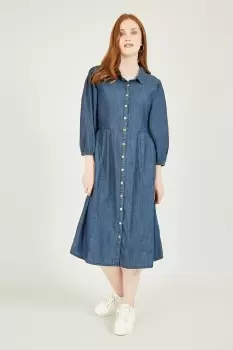 Image of Chambray Shirt Dress With Puff Sleeves