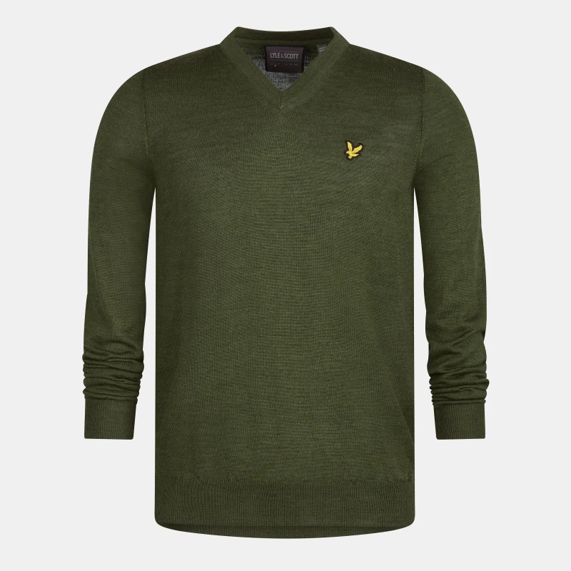 Image of Lyle and Scott Golf V Neck Jumper - Green Green XS