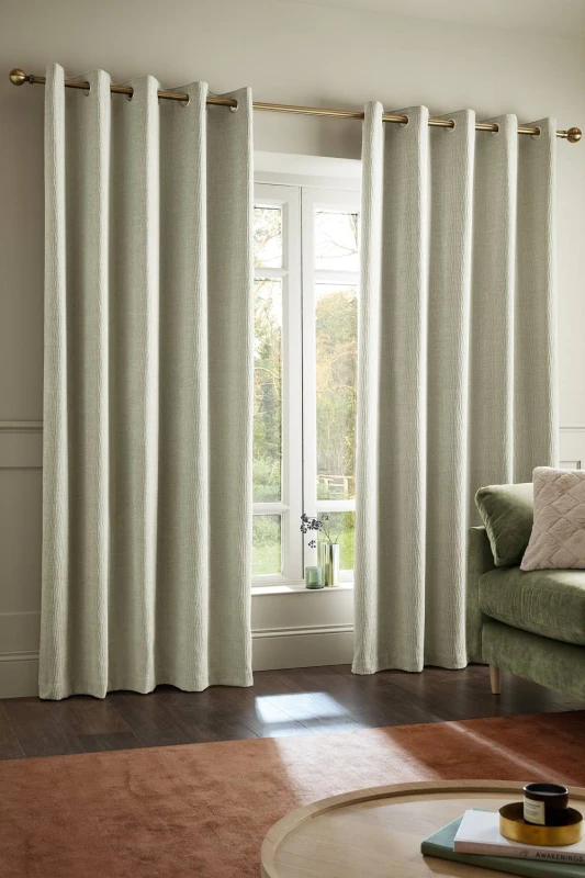 Image of Catherine Lansfield 'Crinkle Chenille' Lined Eyelet Curtains in Natural Size: 229cm width x 229cm drop Natural Unisex 229cm width x 229cm drop