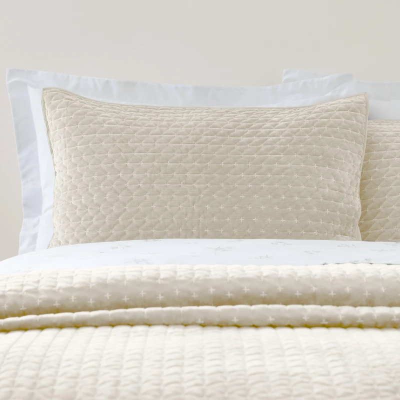 Image of Bianca Attica Velvet Embroidered Pillow sham Pair Natural unisex Pillowsham