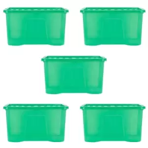Image of Wham Crystal 60L Clear Green Stackable Plastic Storage Box and Lid Pack 5