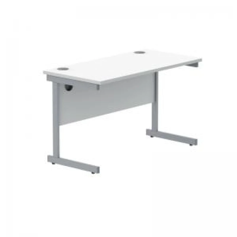 Image of Polaris Rectangular Single Upright Cantilever Desk 1200x600x730mm Arctic White/Silver KF821780