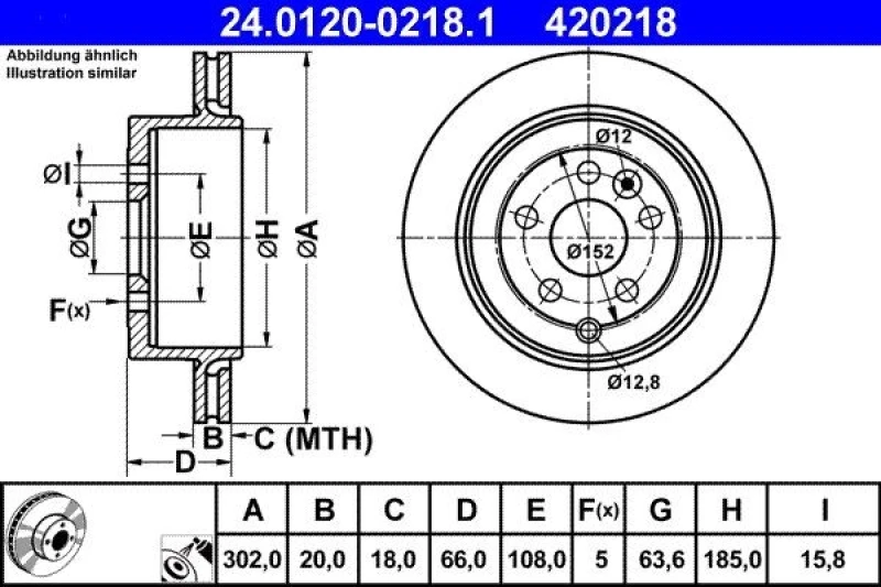Image of ATE 24.0120-0218.1 Brake disc Vented, Coated Brake Disc (82)
